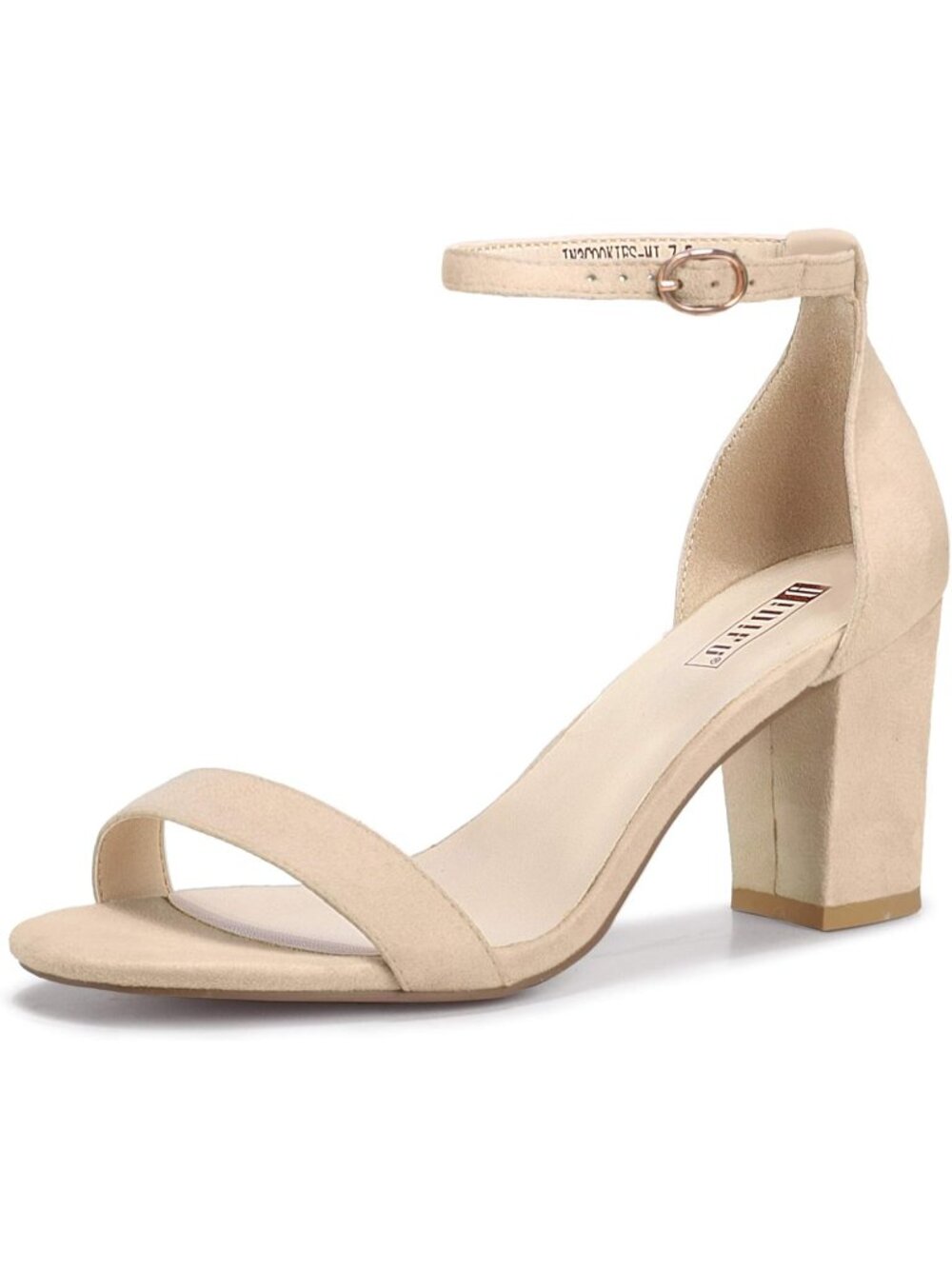 Women's Nude Suede Adjustable Ankle Strap Open Toe Chunky Short Heel Sandals